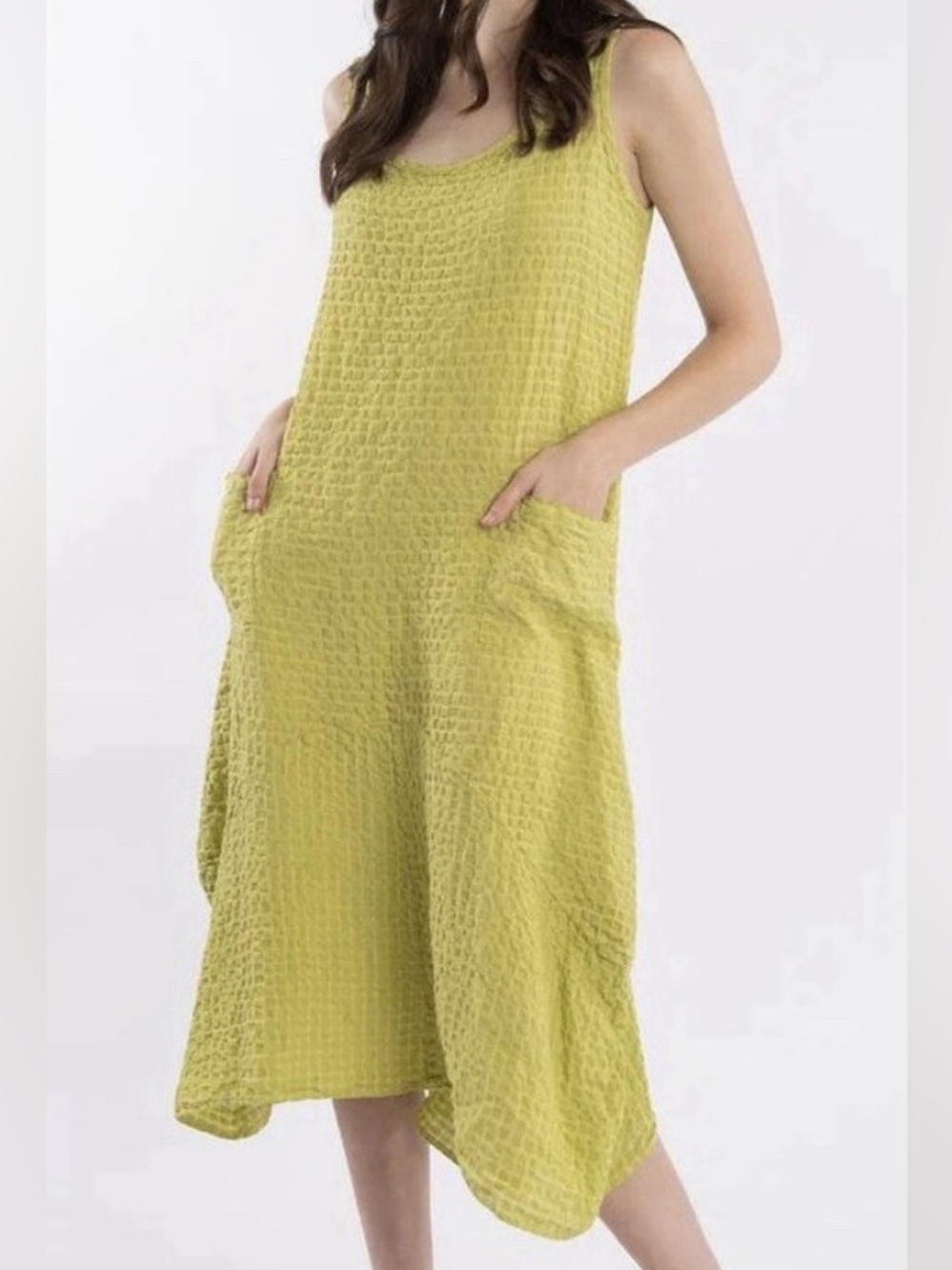 Luna Luz Tank Linen Blend Maxi Dress Sleeveless Pockets Lagenlook $166MSRP Large